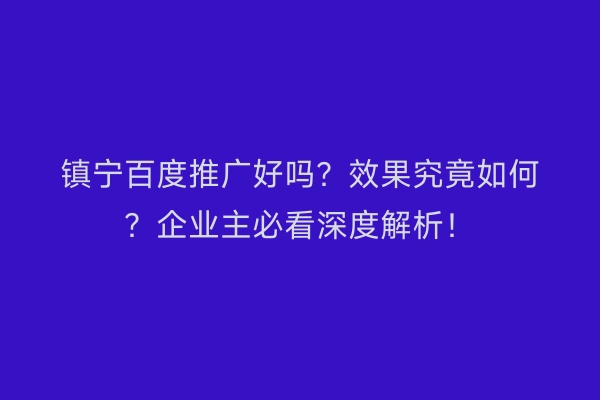 镇宁百度推广好吗？效果究竟如何？企业主必看深度解析！