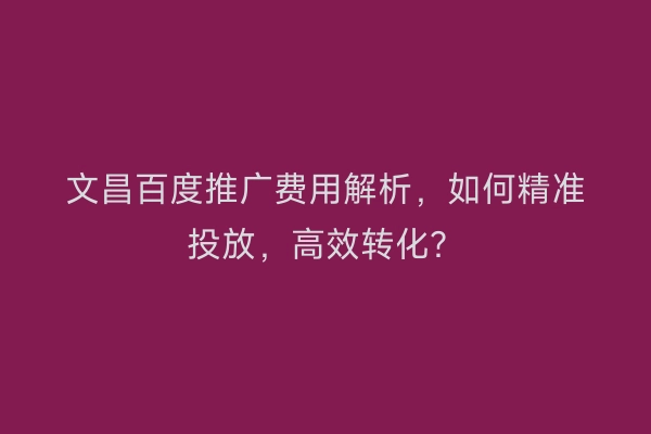 文昌百度推广费用解析，如何精准投放，高效转化？