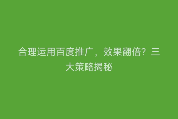 合理运用百度推广，效果翻倍？三大策略揭秘