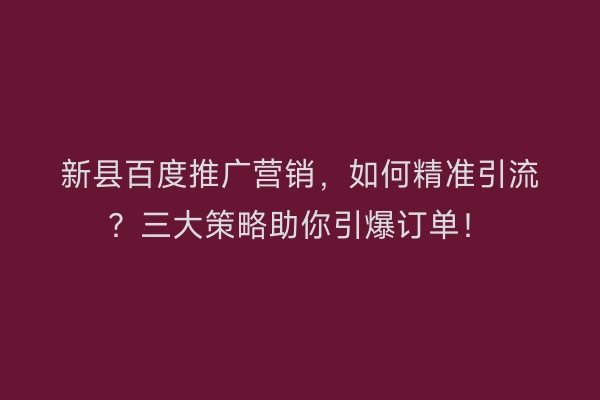 新县百度推广营销，如何精准引流？三大策略助你引爆订单！