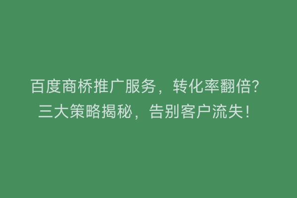 百度商桥推广服务，转化率翻倍？三大策略揭秘，告别客户流失！