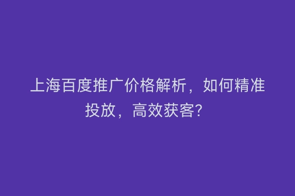 上海百度推广价格解析,如何精准投放,高效获客?