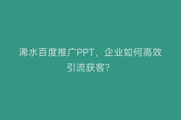 浠水百度推广PPT，企业如何高效引流获客？