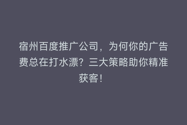 宿州百度推广公司，为何你的广告费总在打水漂？三大策略助你精准获客！