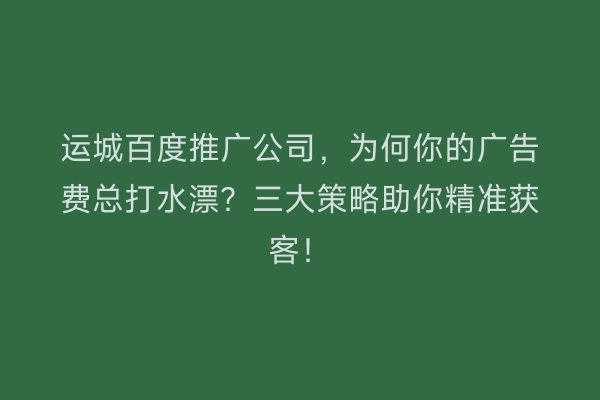 运城百度推广公司，为何你的广告费总打水漂？三大策略助你精准获客！