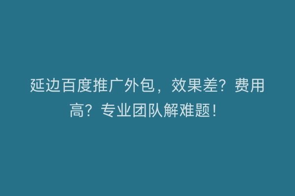 延边百度推广外包,效果差?费用高?专业团队解难题!