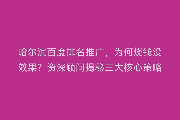 哈尔滨百度排名推广，为何烧钱没效果？资深顾问揭秘三大核心策略