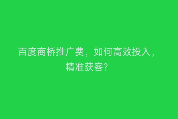 百度商桥推广费，如何高效投入，精准获客？
