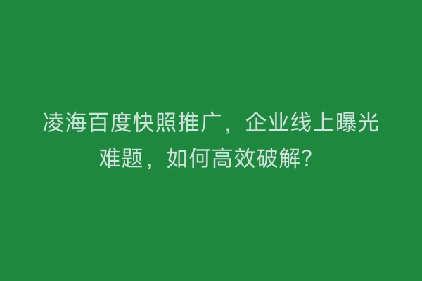 凌海百度快照推广，企业线上曝光难题，如何高效破解？
