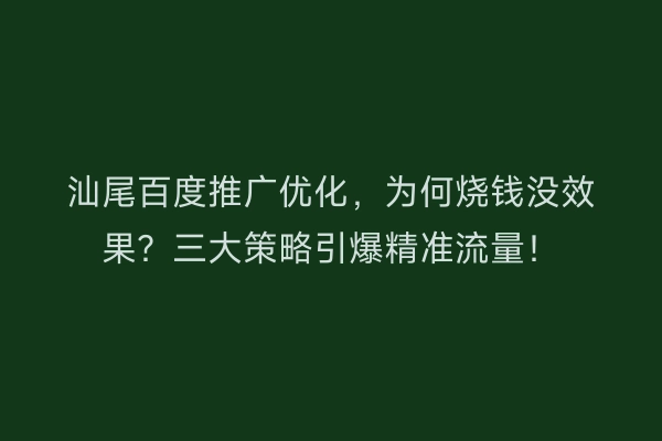 汕尾百度推广优化，为何烧钱没效果？三大策略引爆精准流量！