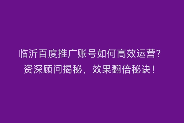 临沂百度推广账号如何高效运营？资深顾问揭秘，效果翻倍秘诀！