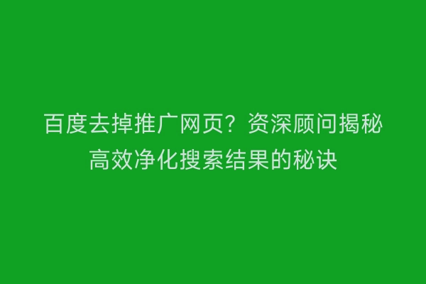 百度去掉推广网页？资深顾问揭秘高效净化搜索结果的秘诀