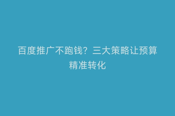 百度推广不跑钱？三大策略让预算精准转化