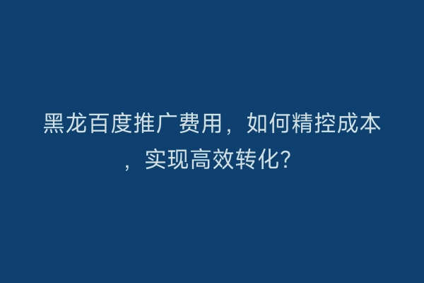 黑龙百度推广费用，如何精控成本，实现高效转化？