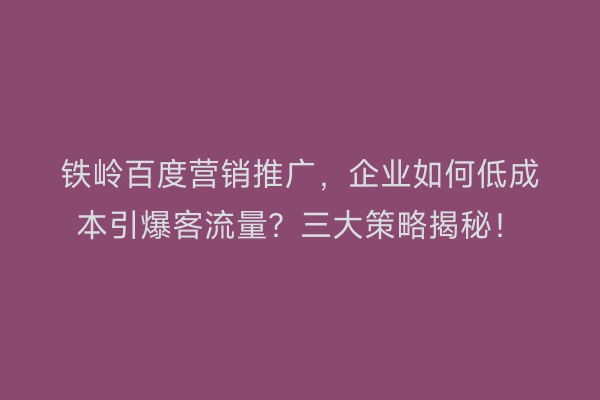 铁岭百度营销推广，企业如何低成本引爆客流量？三大策略揭秘！