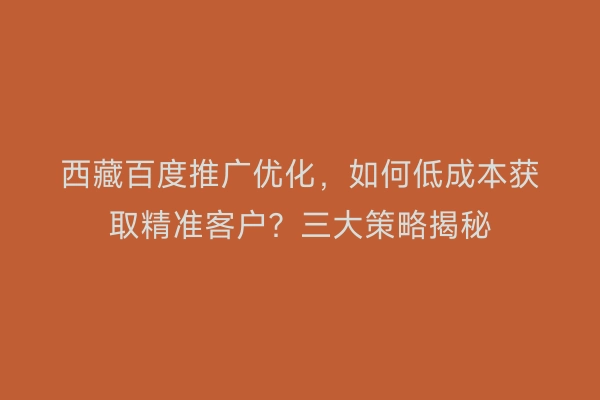 西藏百度推广优化,如何低成本获取精准客户?三大策略揭秘
