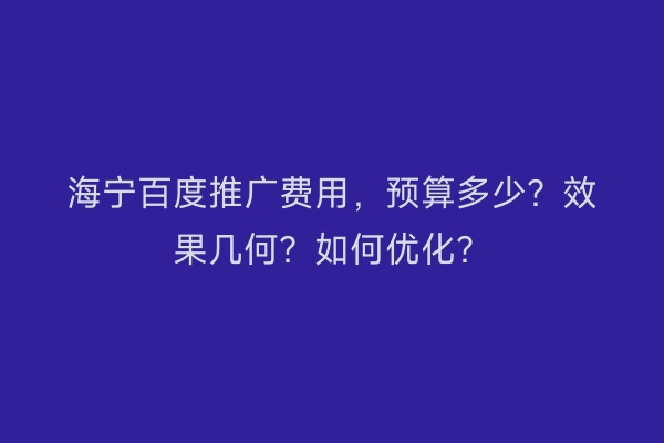 海宁百度推广费用，预算多少？效果几何？如何优化？