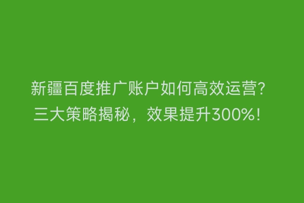 新疆百度推广账户如何高效运营？三大策略揭秘，效果提升300%！