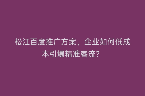 松江百度推广方案，企业如何低成本引爆精准客流？