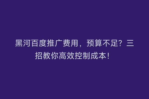 黑河百度推广费用，预算不足？三招教你高效控制成本！
