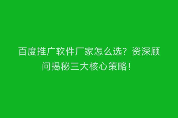 百度推广软件厂家怎么选？资深顾问揭秘三大核心策略！