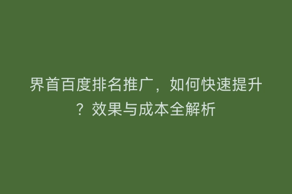 界首百度排名推广，如何快速提升？效果与成本全解析