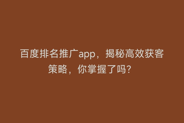 百度排名推广app，揭秘高效获客策略，你掌握了吗？
