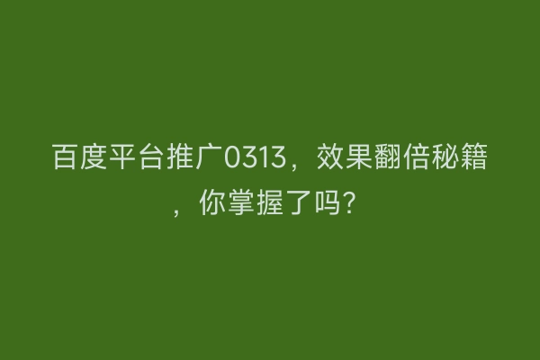 百度平台推广0313，效果翻倍秘籍，你掌握了吗？