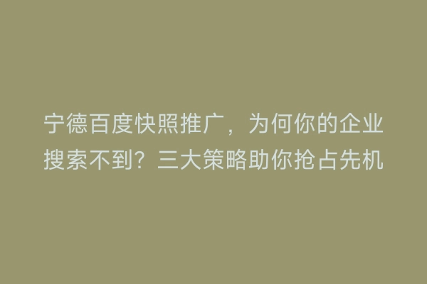 宁德百度快照推广，为何你的企业搜索不到？三大策略助你抢占先机