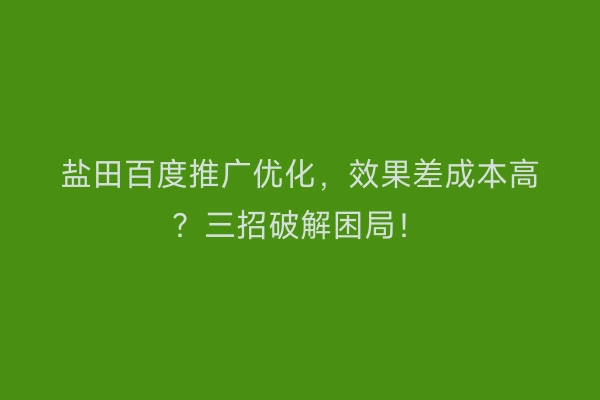 盐田百度推广优化，效果差成本高？三招破解困局！