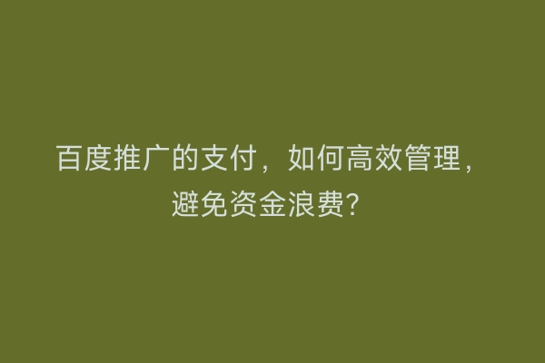 百度推广的支付，如何高效管理，避免资金浪费？