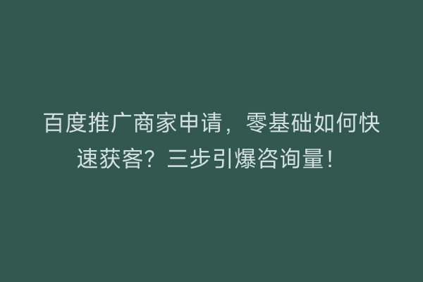 百度推广商家申请，零基础如何快速获客？三步引爆咨询量！