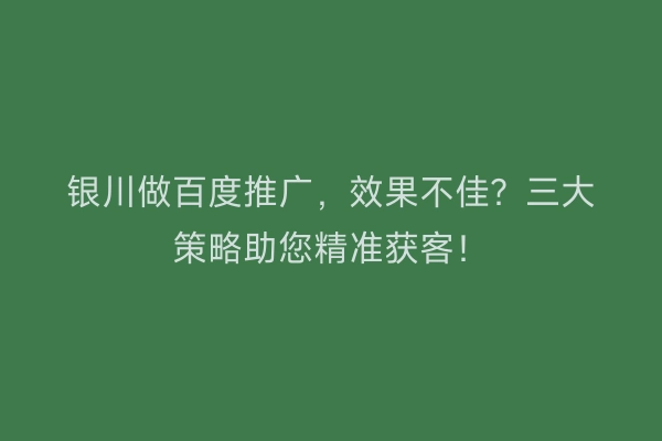 银川做百度推广，效果不佳？三大策略助您精准获客！