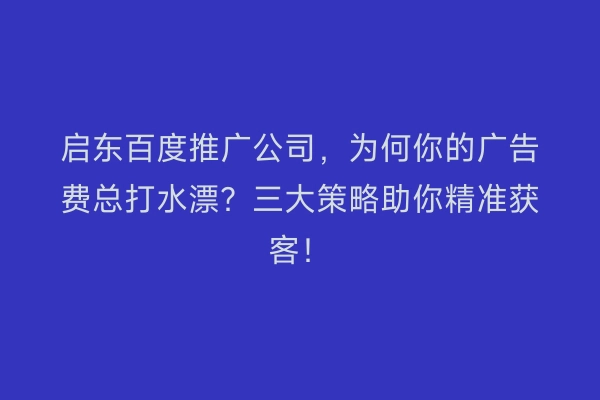 启东百度推广公司，为何你的广告费总打水漂？三大策略助你精准获客！