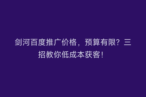 剑河百度推广价格,预算有限?三招教你低成本获客!