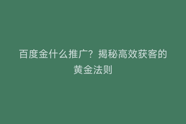 百度金什么推广?揭秘高效获客的黄金法则