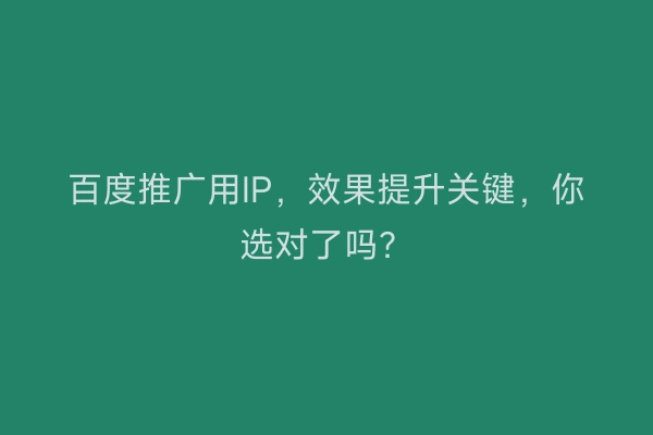 百度推广用IP，效果提升关键，你选对了吗？