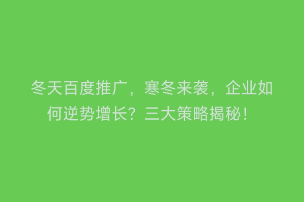 冬天百度推广，寒冬来袭，企业如何逆势增长？三大策略揭秘！
