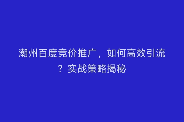 潮州百度竞价推广，如何高效引流？实战策略揭秘