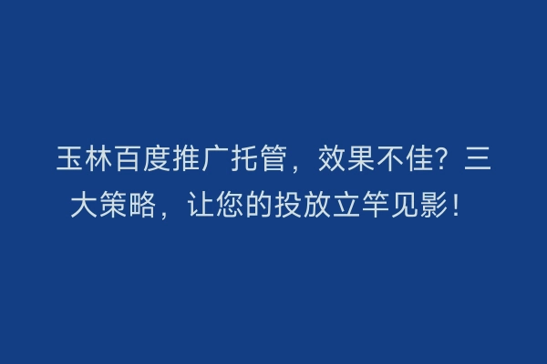 玉林百度推广托管，效果不佳？三大策略，让您的投放立竿见影！