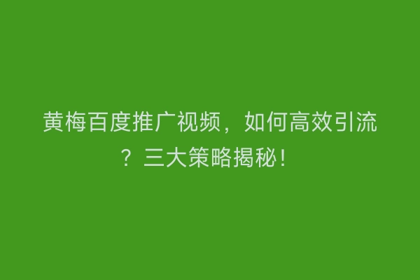 黄梅百度推广视频，如何高效引流？三大策略揭秘！