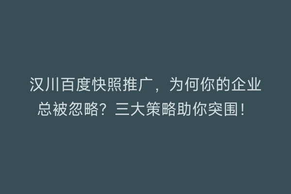 汉川百度快照推广,为何你的企业总被忽略?三大策略助你突围!