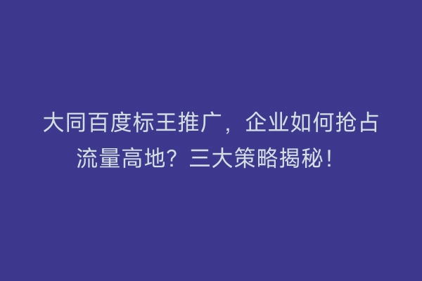 大同百度标王推广,企业如何抢占流量高地?三大策略揭秘!