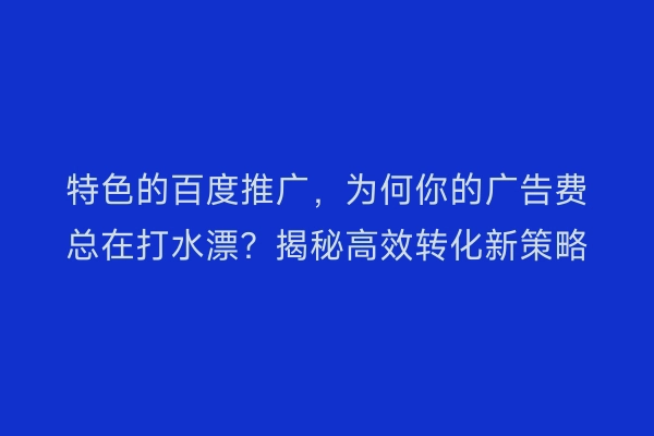 特色的百度推广，为何你的广告费总在打水漂？揭秘高效转化新策略