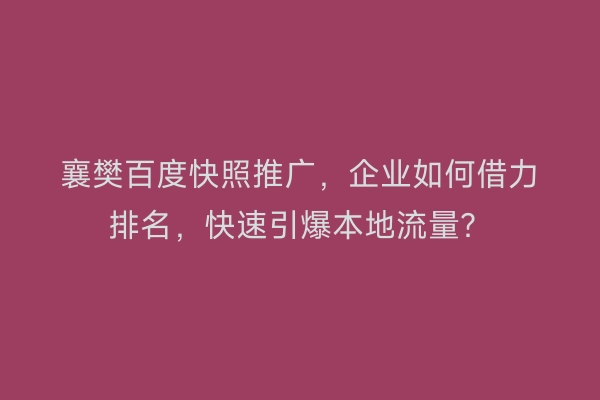 襄樊百度快照推广，企业如何借力排名，快速引爆本地流量？
