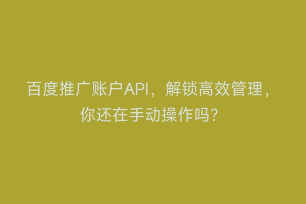 百度推广账户API，解锁高效管理，你还在手动操作吗？