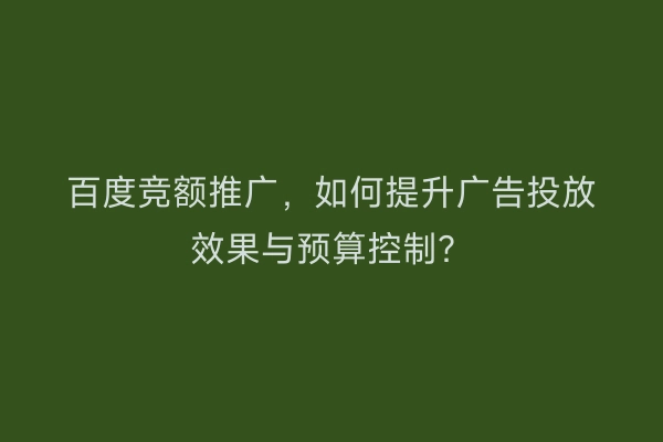 百度竞额推广，如何提升广告投放效果与预算控制？
