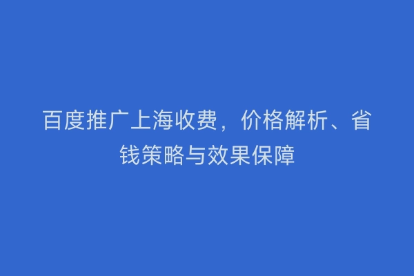 百度推广上海收费，价格解析、省钱策略与效果保障