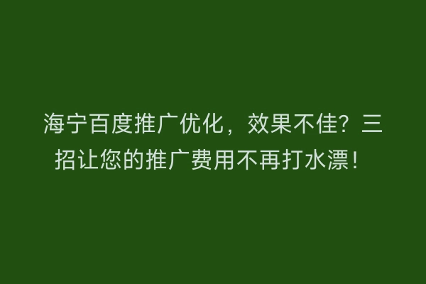 海宁百度推广优化，效果不佳？三招让您的推广费用不再打水漂！
