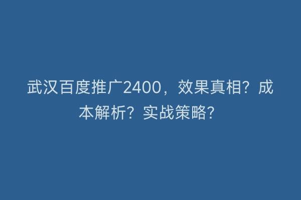 武汉百度推广2400,效果真相?成本解析?实战策略?